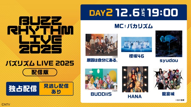 原因は自分にある。、櫻坂46ら集結! 「バズリズム LIVE 2025」をHuluで独占疑似ライブ配信